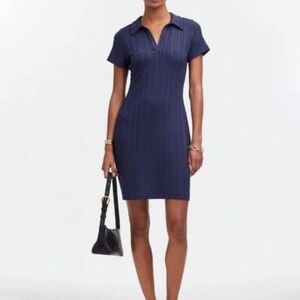 Madewell Loyola Polo Dress Rib Knit Stretchy Navy Blue Preppy Casual Polished S
